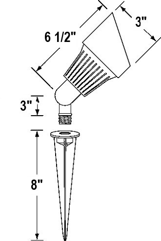 MR16 uplight dimension diagram showing fixture and stake measurements